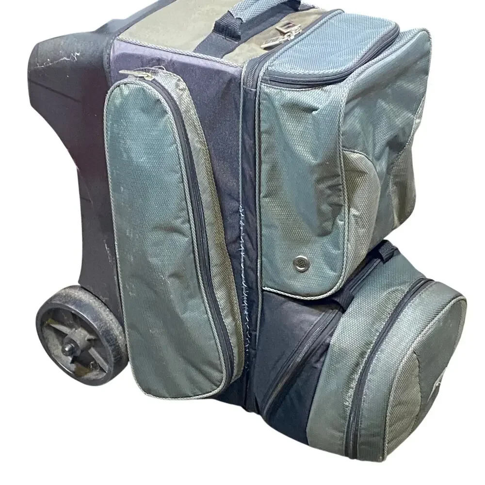 Brunswick Flash X Triple Roller Bowling Bag Grey Green 3 Ball Wheel Pull Handle